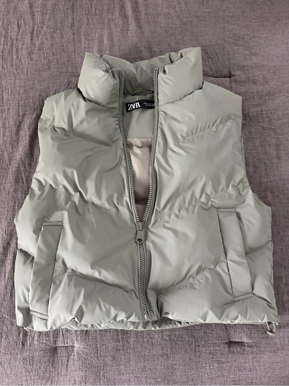ZARA Light Sage Green Puffer Vest